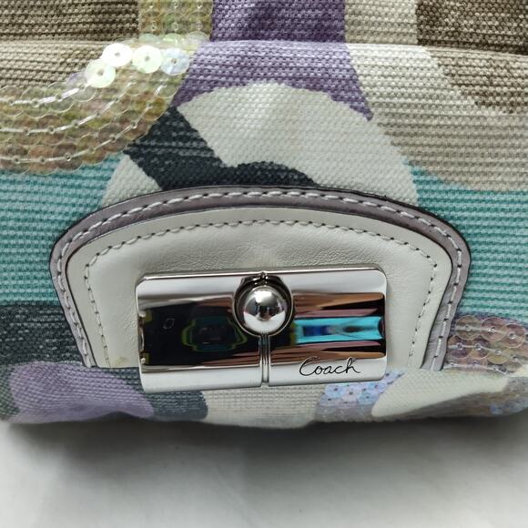 Coach Kristin Multicolor Canvas Leather Trim Sequin Double  Coach Kristin Multicolor Canvas Leather Trim Sequin Double Handles Shoulder Bag
